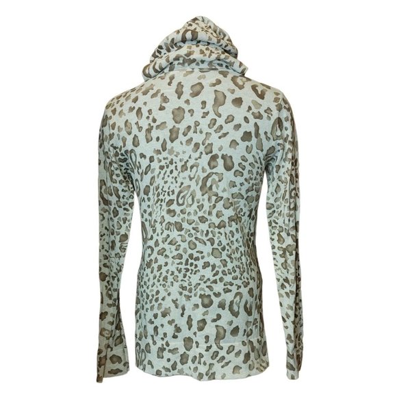 STYLE & CO Womens M Brown White Animal Print Hooded V-Neck Long Sleeve Shirt - Picture 2 of 3